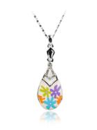 Shein Silver Sunflower Crystals Drop Necklace