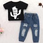 Shein Toddler Boys Letter Print Tee With Ripped Jeans