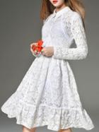 Shein White Contrast Collar Ruffle A-line Lace Dress
