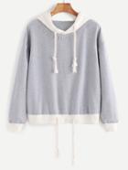 Shein Contrast Trim Hooded Letter Embroidered Drawstring Sweatshirt