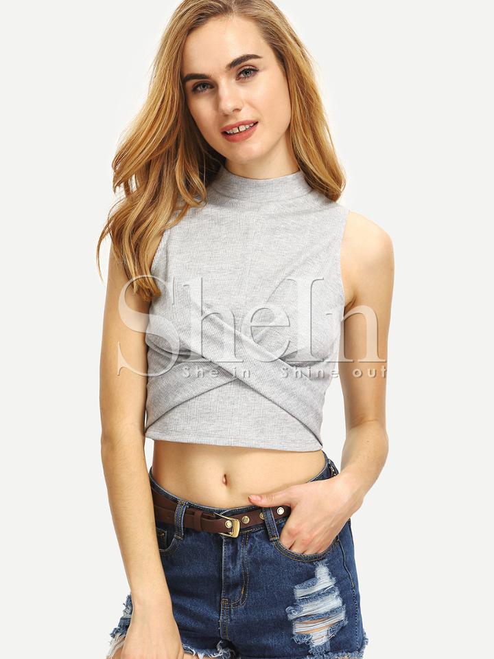 Shein Grey High Neck Knot Crop Tank Top
