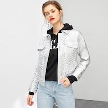 Shein Zip & Pocket Front Collar Neck Jacket