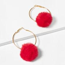 Shein Pom Pom Detail Hoop Earrings