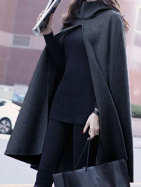 Shein Grey Hooded Loose Cape Coat