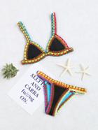 Shein Black Crochet Trim Triangle Bikini Set