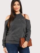 Shein Ripped Cold Shoulder Sweatshirt