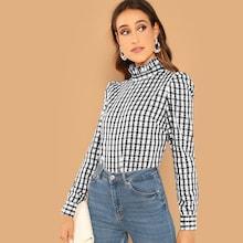 Shein Frill Trim Plaid Top