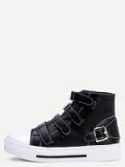 Shein Black Buckle Strap Velcro High Top Sneakers