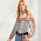 Shein Collar Snake Print Striped Tape Top