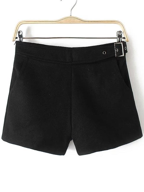 Shein Black Side Zipper Shorts With Buckle