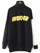 Shein Black Color Block Letter Print Turtleneck Sweatshirt