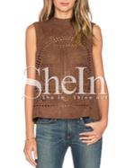 Shein Brown Sleeveless High Neck Burn-out Tank Top