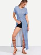 Shein Blue Short Sleeve Split Long T-shirt