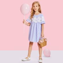 Shein Girls Lace Appliques Ruffle Smock Dress