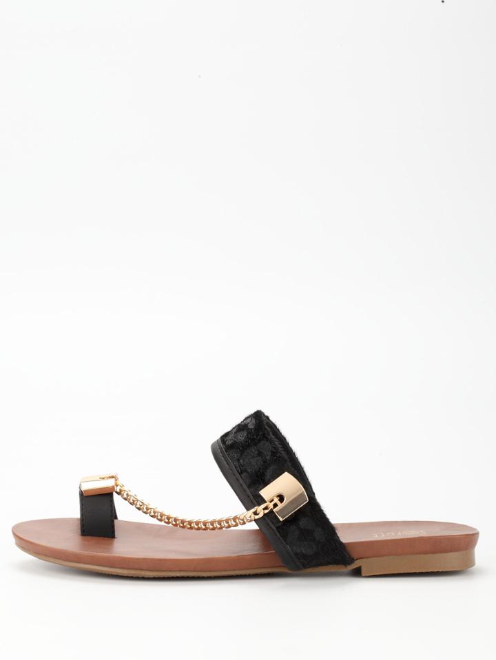 Shein Black Leopard Chain Flip Sandals