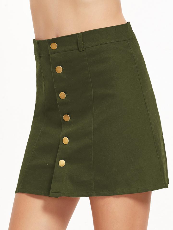 Shein Army Green Single Breasted A-line Skirt