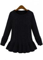 Rosewe Laconic Round Neck Long Sleeve Solid Black Pullovers