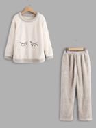 Shein Embroidered Detail Pullover Long Pajama Set