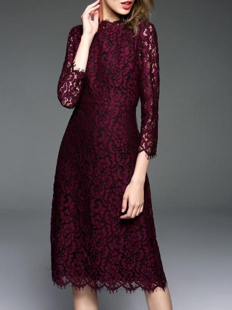 Shein Purple Crew Neck Shift Lace Dress