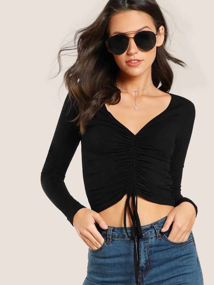 Shein Front Tie Scrunch Top
