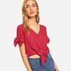 Shein Knot V-neck Solid Top