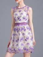 Shein Purple Gauze Embroidered A-line Dress