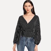 Shein Wrap Knot V-neck Striped Top