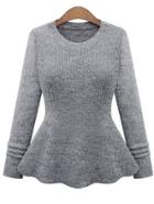 Shein Grey Round Neck Ruffle Knit Sweater