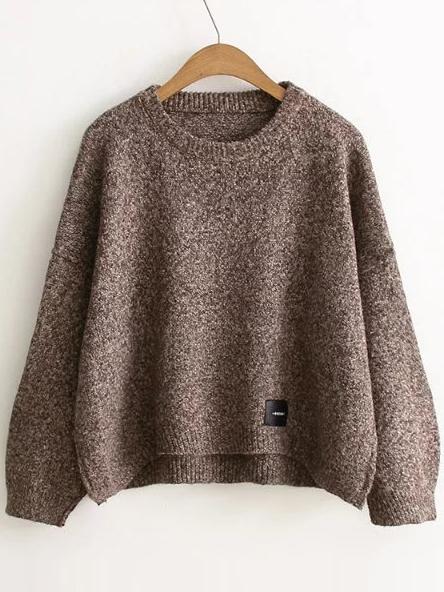 Shein Coffee Patch Detail Drop Shoulder Sweater