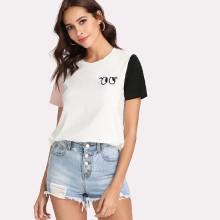 Shein Cut And Sew Cartoon Eye Patched Tee