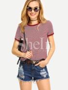 Shein Multicolor Short Sleeve Crew Neck Striped T-shirt