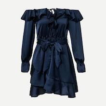 Shein Bardot Ruffle Trim Overlap Hem Dress