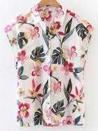 Shein Multicolor Floral Single Breasted Sleeveless Blouse