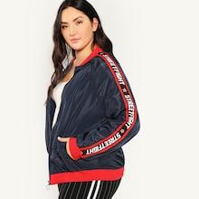 Shein Plus Lettering Tape Detail Bomber Jacket