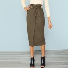 Shein Zip Back Tie Waist Wrap Skirt