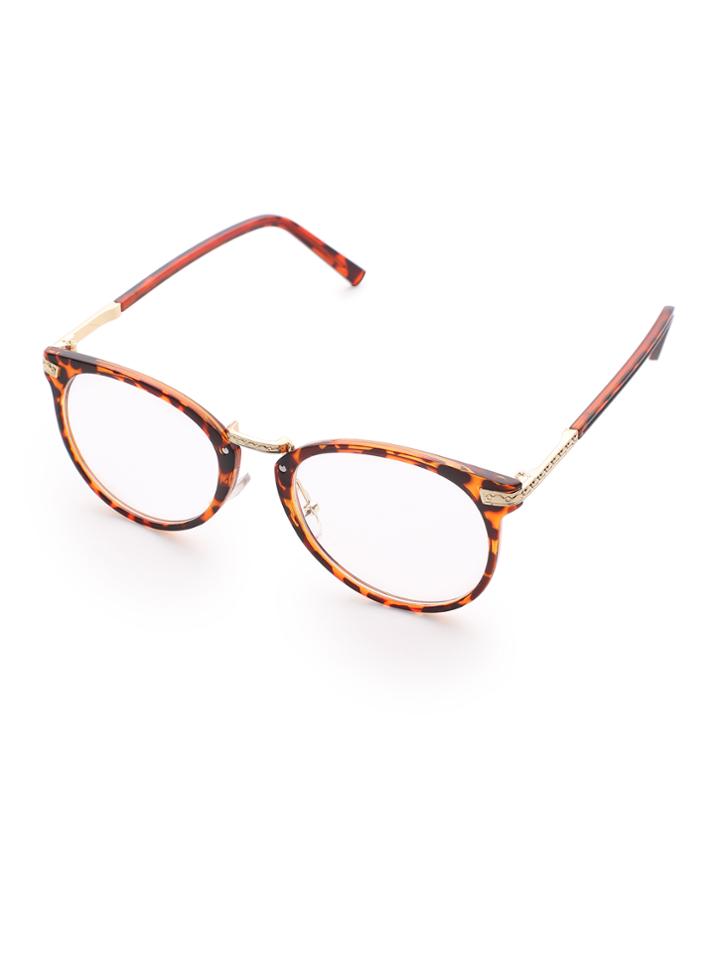 Shein Leopard Frame Metal Arm Clear Lens Glasses