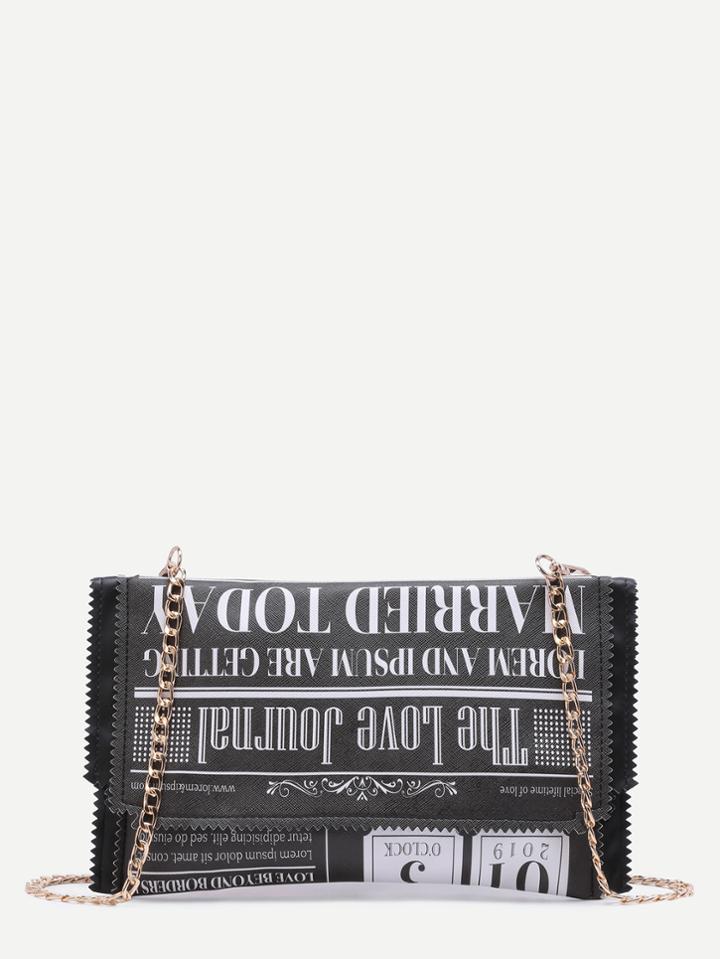 Shein Black Print Pu Candy Chain Bag