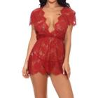 Shein Eyelash Lace Deep-v Dress With Thong