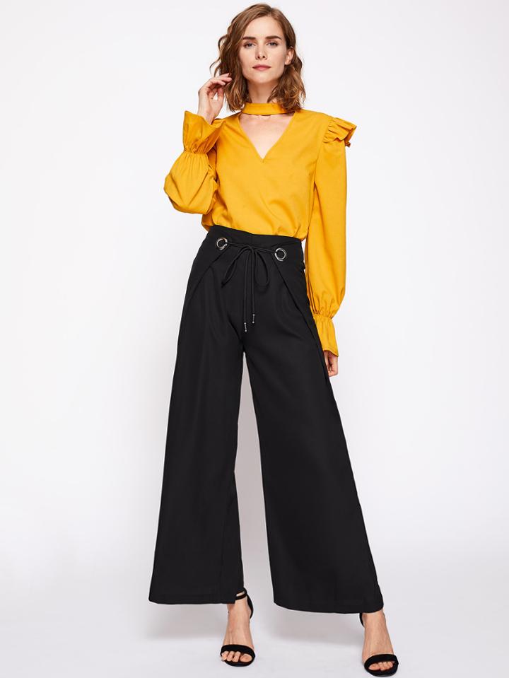 Shein Grommet Tie Waist Palazzo Pants