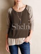 Shein Brown Contrast Raglan Sleeve Flounce T-shirt