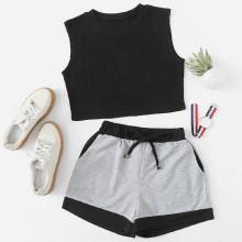 Shein Crop Tank Top & Sweat Shorts Set