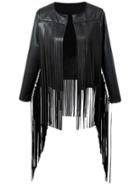 Shein Black Long Sleeve Fringe Pu Leather Jacket