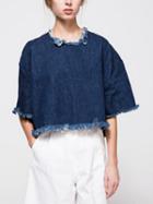 Shein Frayed Pullover Crop Denim Top