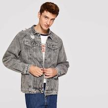 Shein Men Ripped Detail Wash Denim Jacket