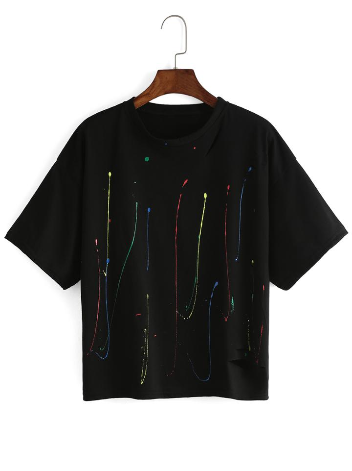 Shein Speckled Print Cut Out T-shirt