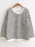 Shein Black And White Striped Sweatshirt With Pocket