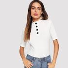 Shein Button Front Ribbed Mock Tee
