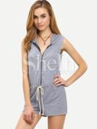 Shein Grey Hooded Zipper Draw Cord Jumpsuit