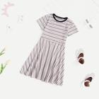 Shein Girls Fit And Flare Striped Rib Dress