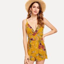 Shein Overlap Front Fold Pleat Layered Cami Romper